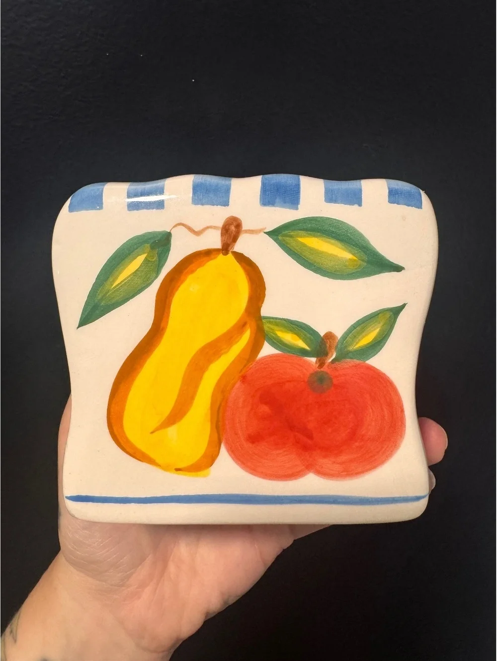 Hand-Painted Ceramic Napkin Holder and Salt & Pepper Shakers with Fruit Motif